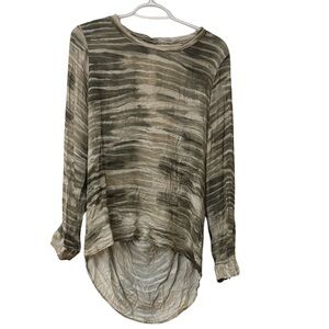 On The Road Olive & Beige Striped Open Back Long Sleeve Top Size L
